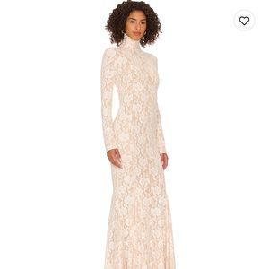 Norma Kamali Long Sleeve Lace Maxi Dress